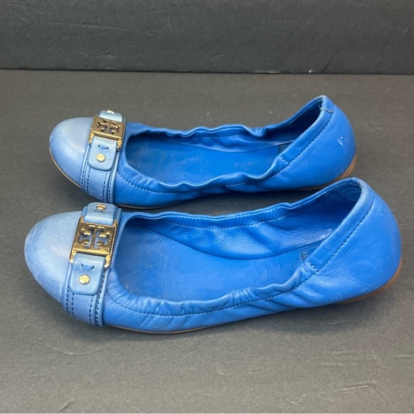 Tory Burch Royal Blue Flats with Gold Accents Size 6.5M - Picture 2 of 9